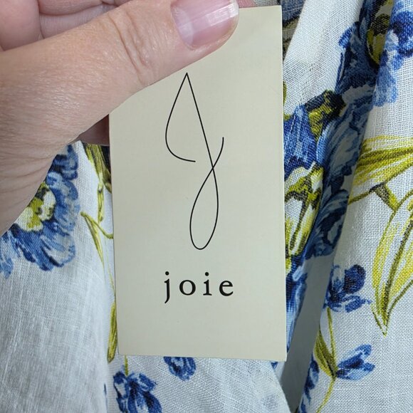 Joie Long Sleeve Linen Wrap Blouse Women's Size Large Ivory, Blue, Yellow Floral - Picture 8 of 12